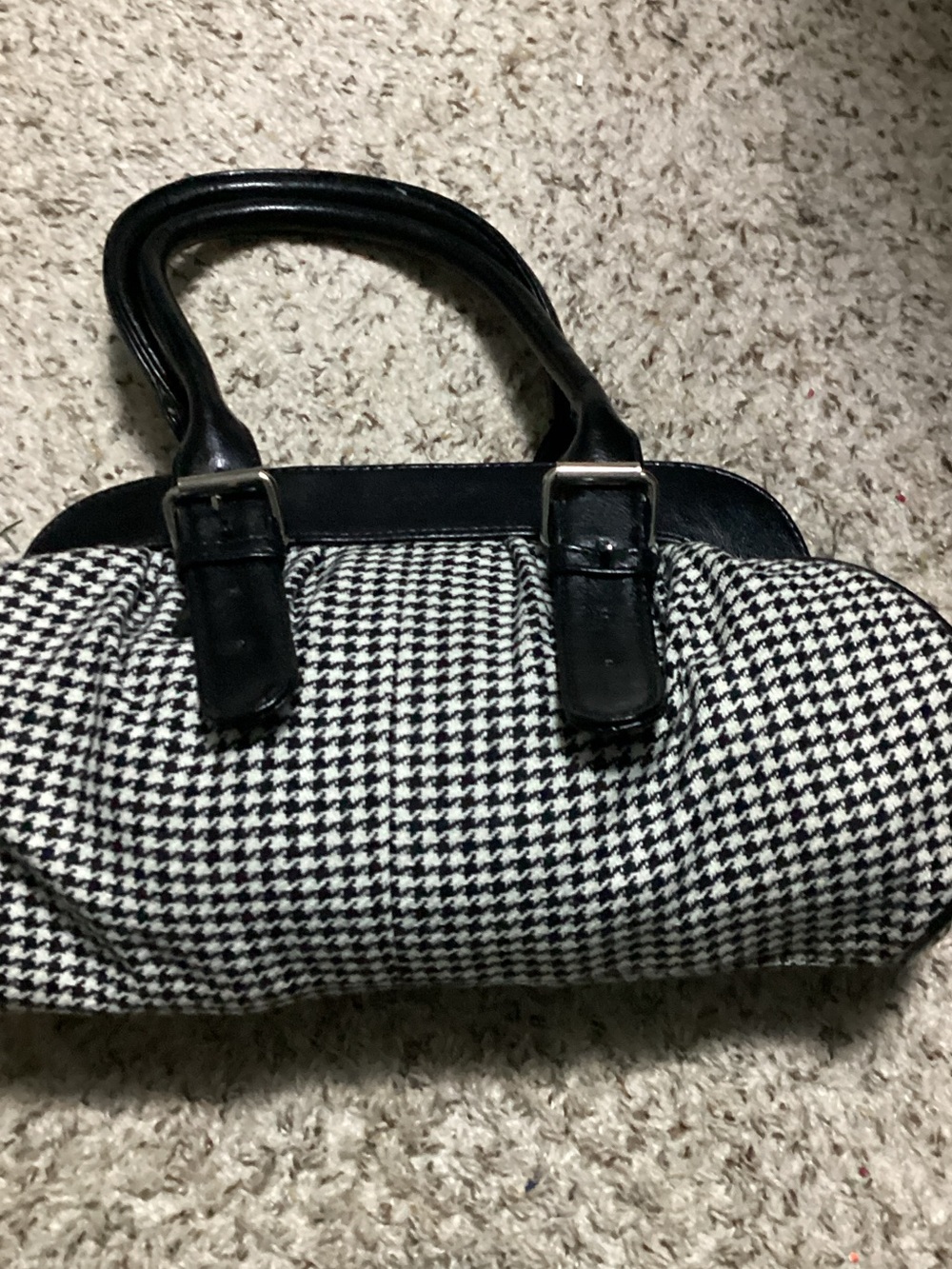Chateau Black & White Houndstooth Satchel with Black Trim
